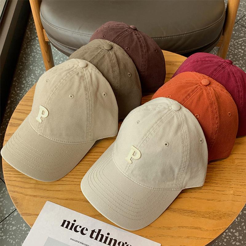 Summer Baseball Cap for Women Embroidered Letter P Snapback Hat Korean Solid Color Sun Protection Hats