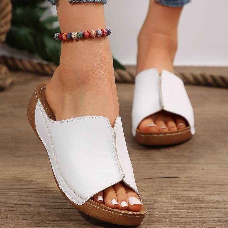 

Summer new slope heel platform slippers fashionable large size beach cool slippers fish mouth cool slippers 36