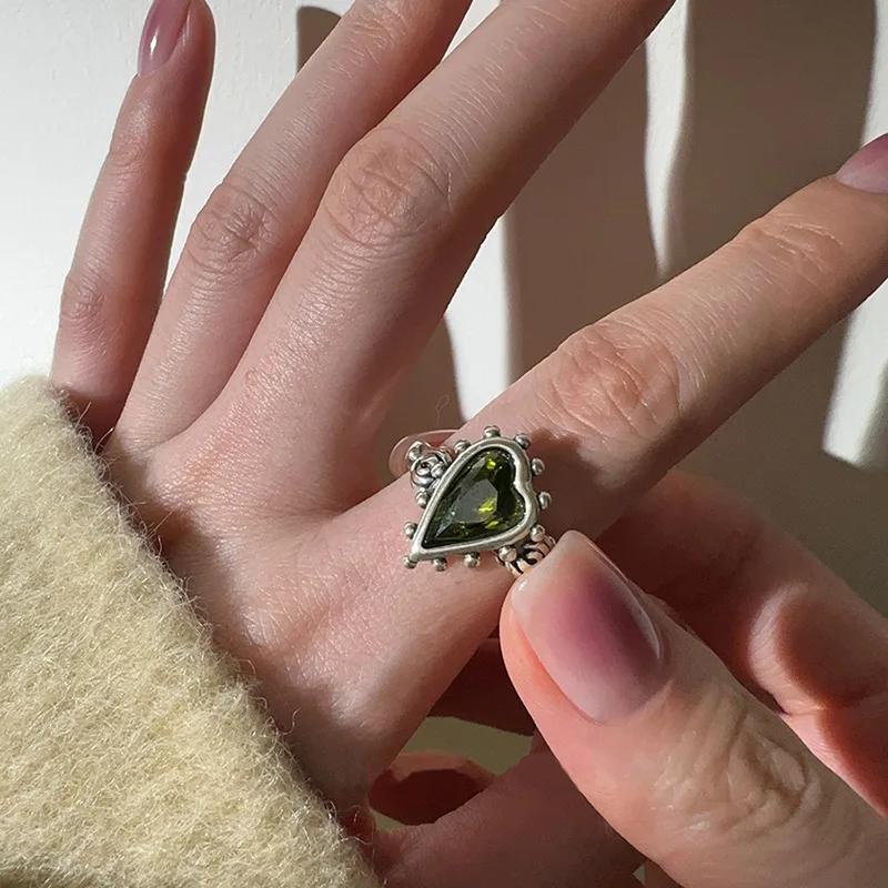 

XINYI Vintage Punk Green Zircons Party Rings for Women Couples New Fashion Creative Tassel Geometric Handmade Party Jewelry resizable