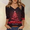 Women's T Shirt CHristmas Print 3/4 Sleeve Daily Weekend Fashion Basic V- Neck Regular Top