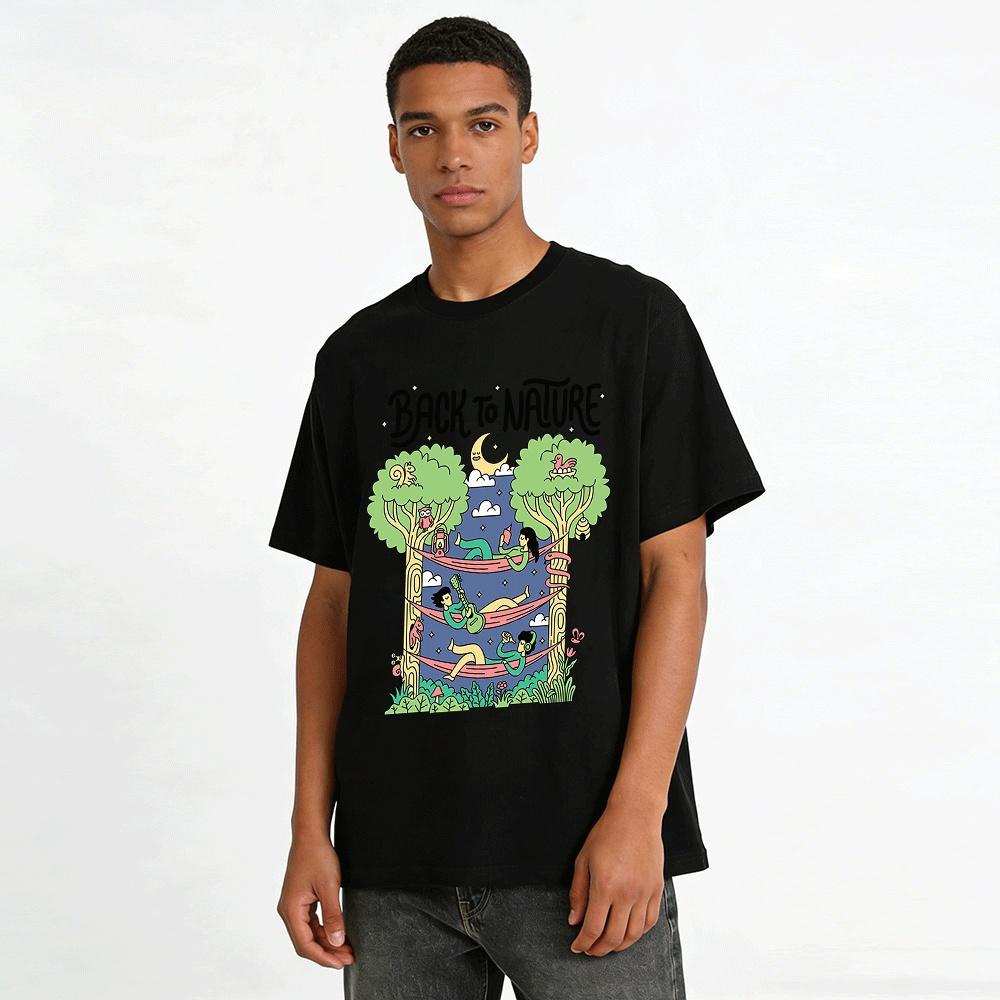 Back To Nature Camping Print Casual Unisex T-shirt Pure Cotton T-shirt