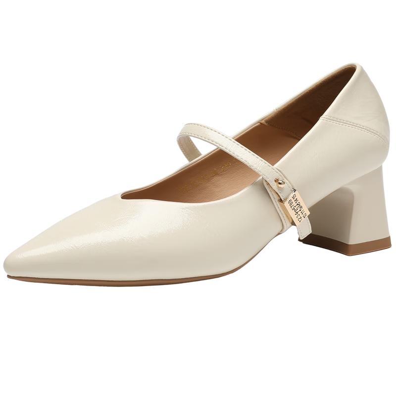 ZHR Women s BL563 French Pointed Toe Chunky Heel Mary Jane Pumps 36