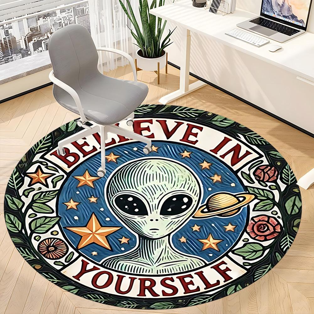 1pc Alien Motivation Office Round Area Rug, Under Office Chairs Bedroom Living Room Home Decor, Room Deco