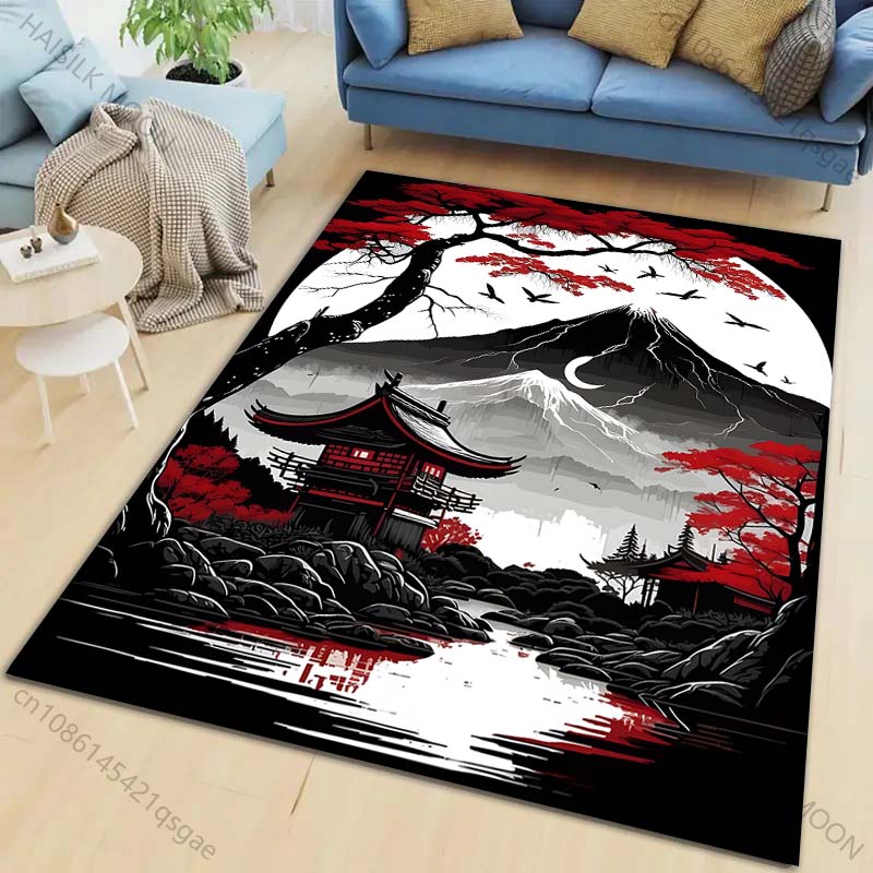 1 Pezzo Tappeto Stile Pittura a Inchiostro Monte Fuji Giapponese per Soggiorno Camera da Letto Divano Decorazione Casa Rus Tappetino Antiscivolo Regalo di Lusso
