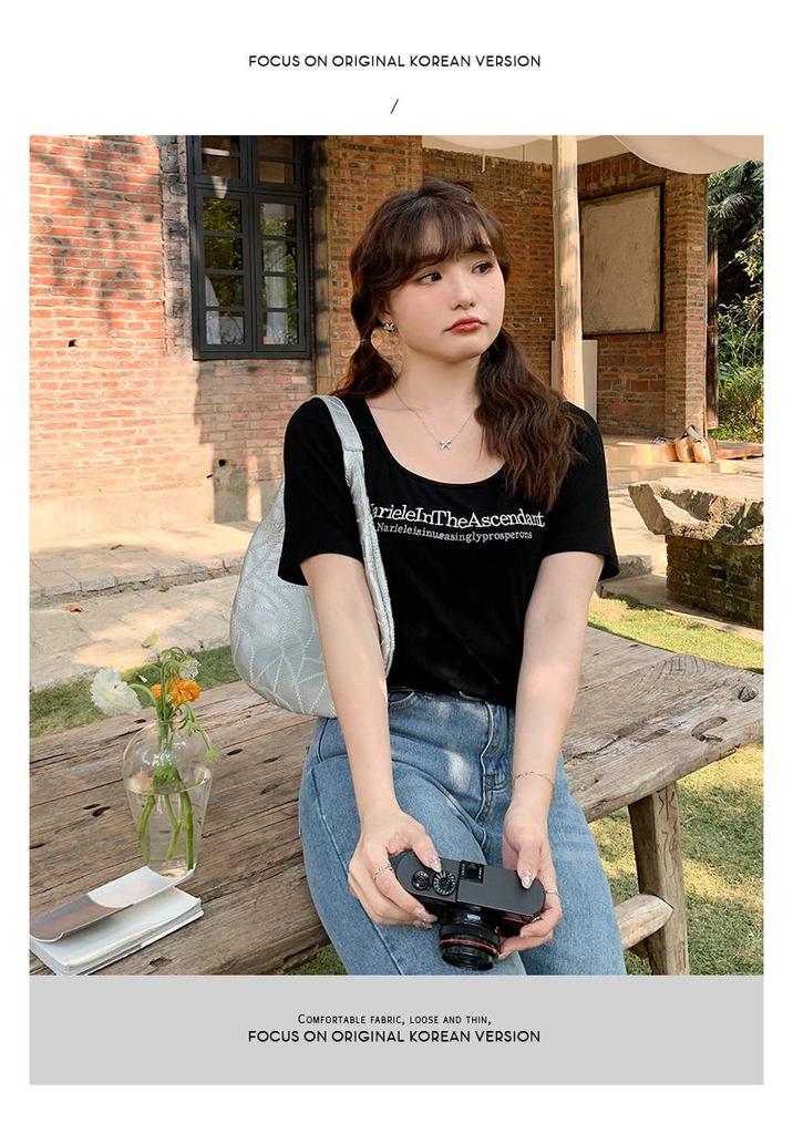Plus Size Square Neck Embroidered Slim Fit Irregular Summer Top for Women