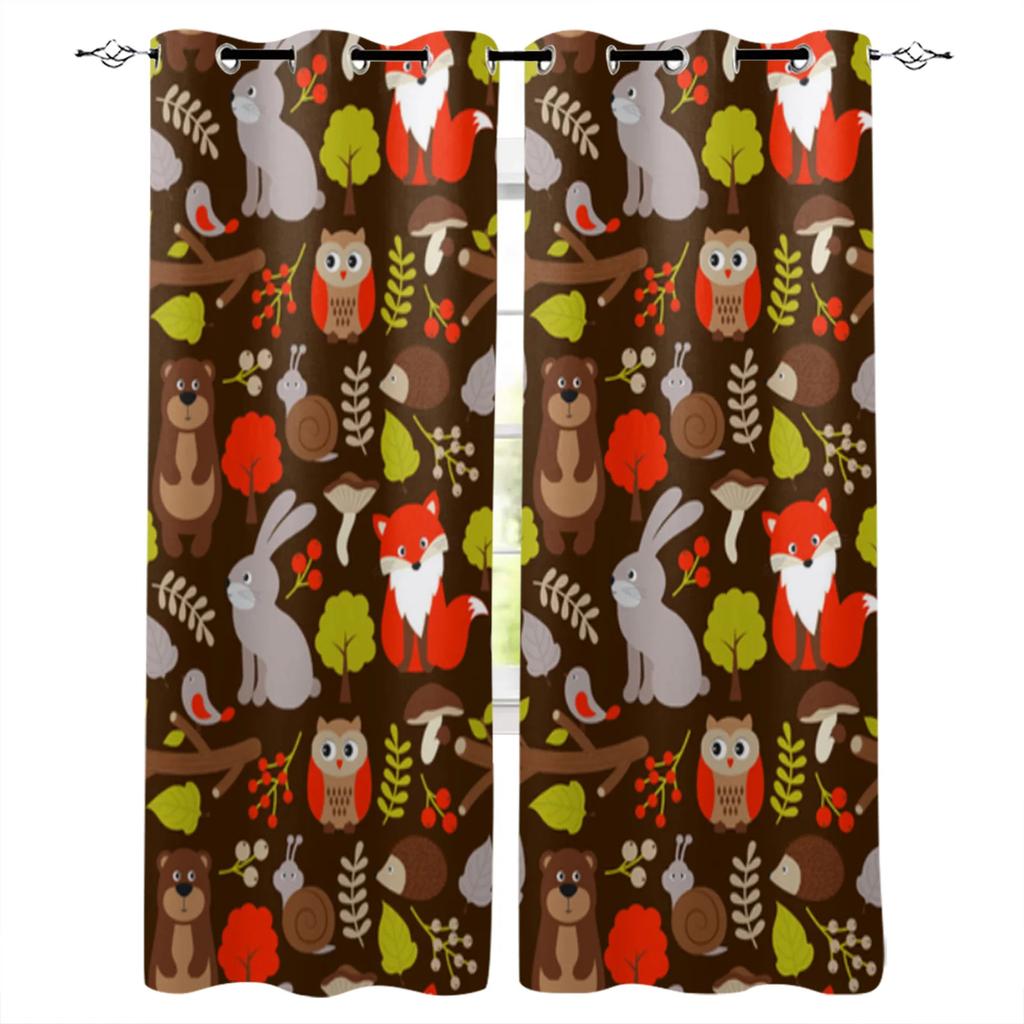 Cartoon Forest Animal Tree Fox Bear Rabbit Child Window Curtains Curtains for Living Room Decorative Items Living Room 2Panels