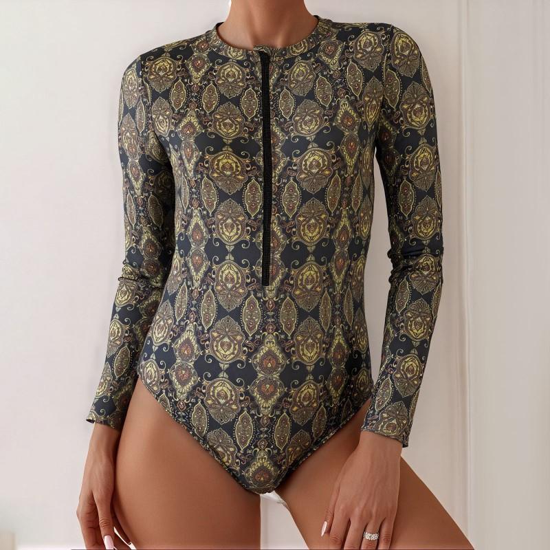 Swimsuit Women s Long-sleeved One-piece Sports Printed Diving Suit L