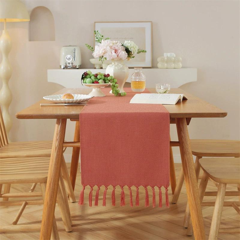 Tassel Table Runner, Linen Blend Rustic Farmhouse Style Kitchen Table Decoration Holiday Wedding Party Dinning Decor