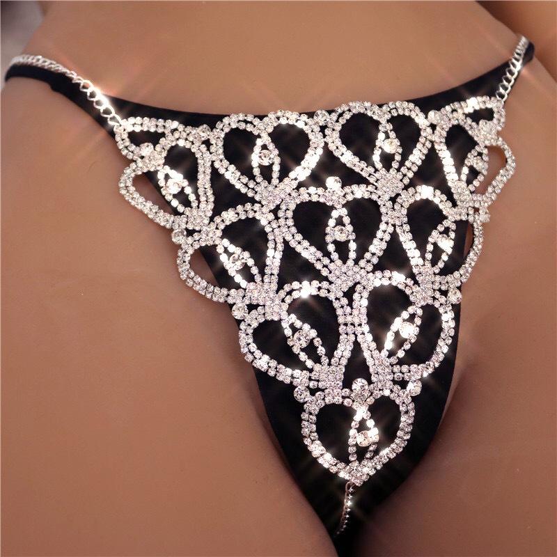 Set reggiseno e mutandine con strass di lusso, catena per il corpo sexy, moda, discoteca, catena per il corpo dell'amore
