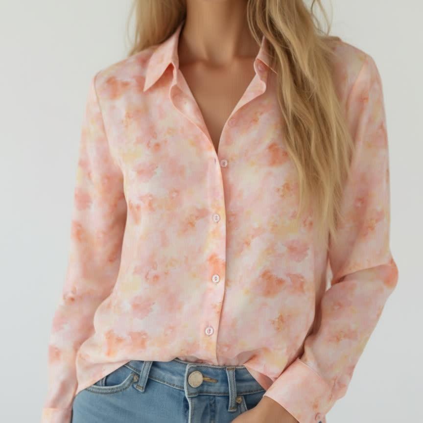 Elegant Floral Print Slimming Lapel Shirt - Long Sleeve for Ladies, 2026 Collection M