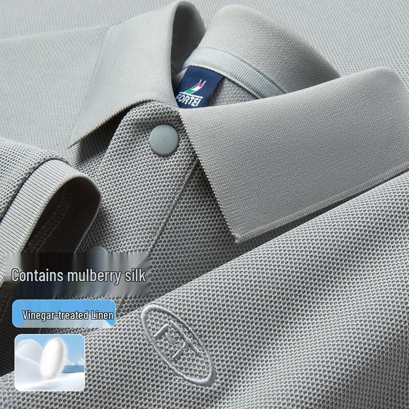 FORTEI Men s Mulberry Silk Blend Breathable Short Sleeve Polo Shirt M