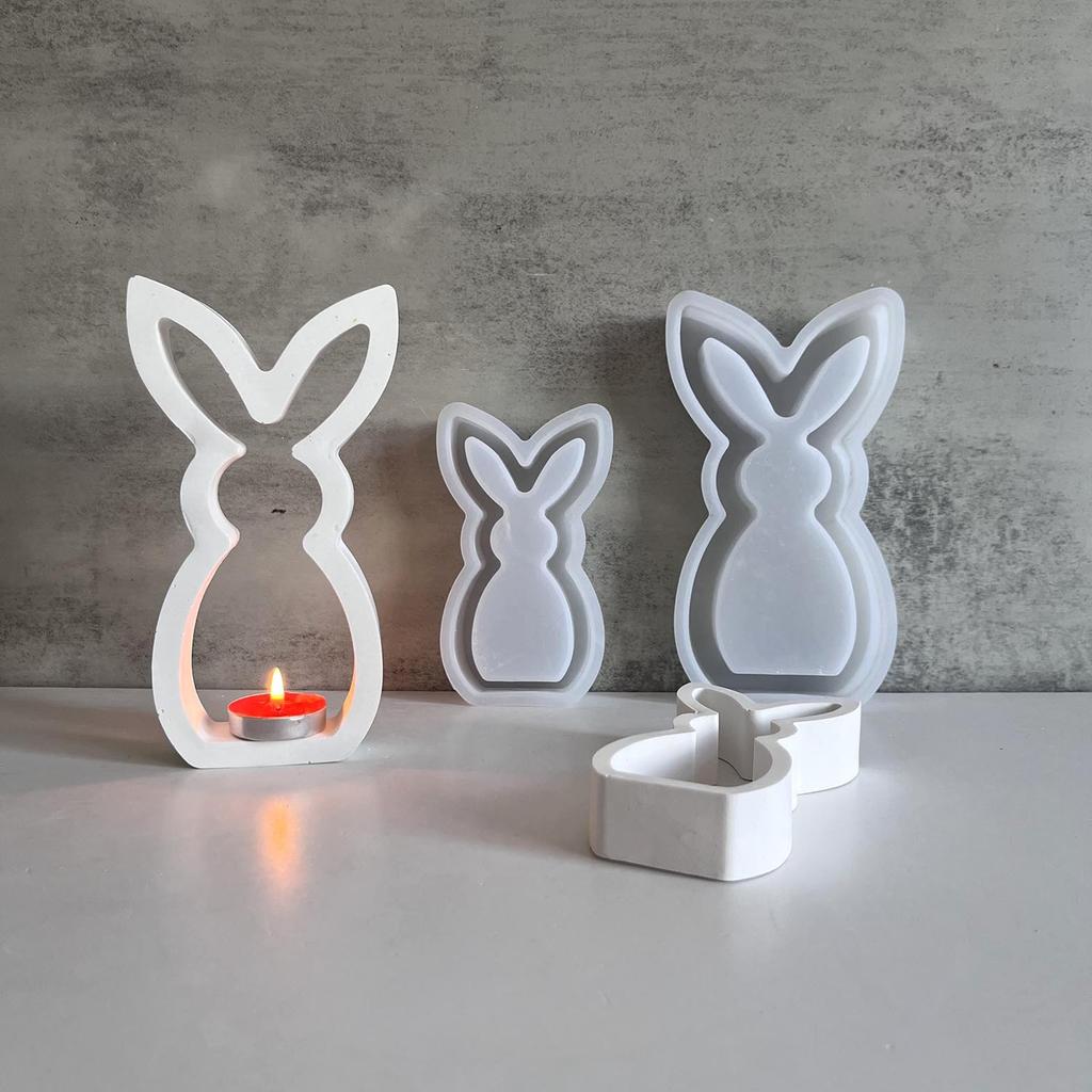 Hollow Bunny Candle Mold Easter Ornament Cute Rabbit Shape Plaster Decoration Molds Easter Rabbit Candle Holder Plaster Mold NEW
