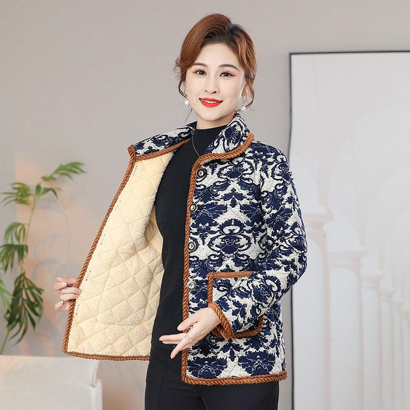

2025 Winter Fleece-Lined Warm Jacket for Middle-Aged and Elderly Mothers - Fashionable Cold-Proof Cotton Padding 5XL (approx. 75-83 kg) темно-синього кольору