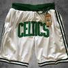 Shorts Deportivos Americanos Bordados Celtics Mixiu para Hombre Retro de Secado Rápido Transpirables Street Shorts Shorts de Baloncesto