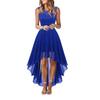 Women's Sleeveless Lace High Low Dress Crew Neck Cocktail Dress Formal Wedding Guest Swing Dress for Evening Party Prom