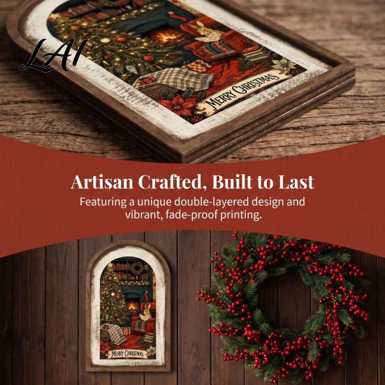 Vintage Christmas Home Decor Rustic Wooden Decoration Arched Window Frame Wall Decor Winter Xmas Holiday Party Table Sign Tabletop Ornament