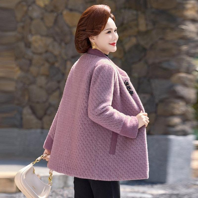 Mom velvet thickened mink new winter clothing medium and old fashion coat warm woolen noble top women