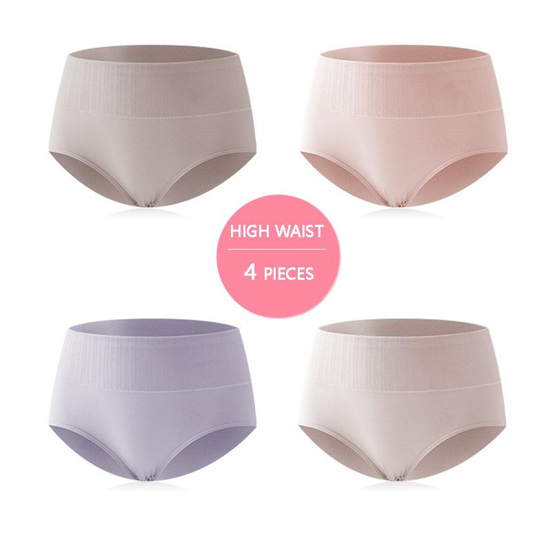 4pcs High Waisted Panties Women's Plus Size Soft Cotton Panties Women's Underwear