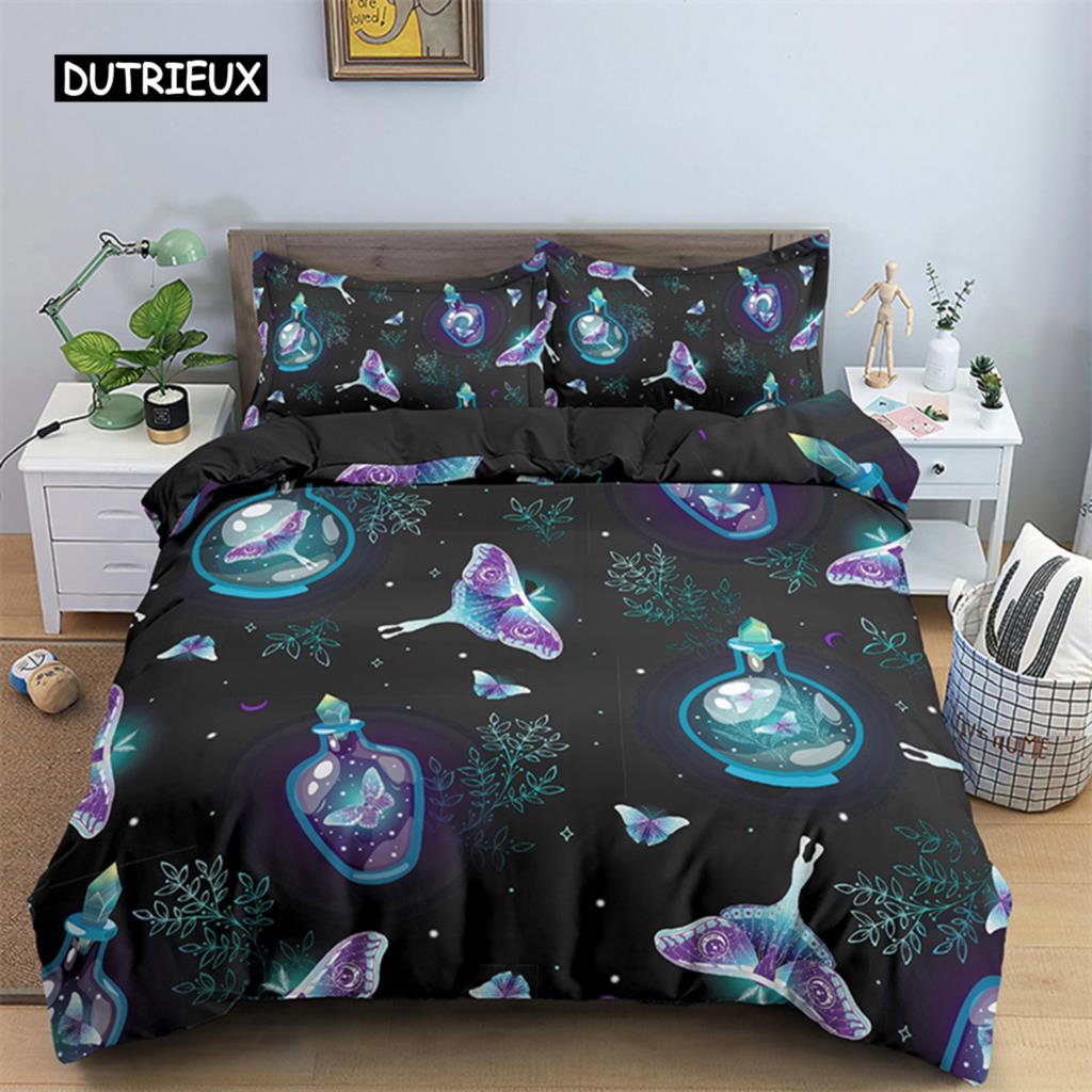 Sommerfugl Sengetøy Sett Full King Size Hippie Boho Møll Dynetrekk Mikrofiber Dyr Botanisk Psykedelisk Stjernehimmel Dynetrekk