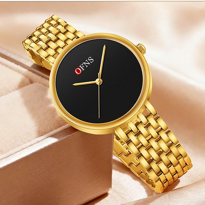Ofns Simple Stylish Ladies' Quartz Watch Small Dial Three Hands Mother-of-pearl Face No Scale Elegant Steel Women's Wrist Watch