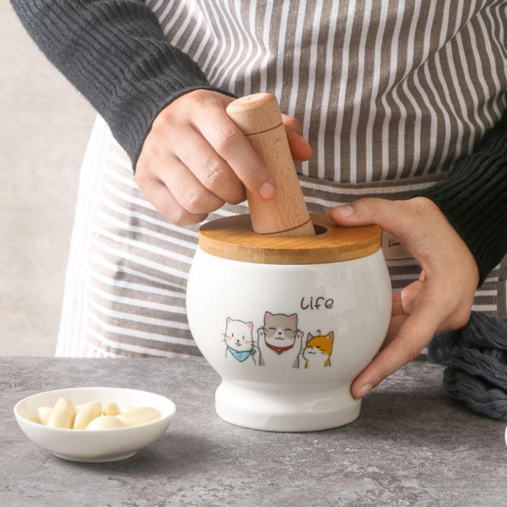 Cartoon Garlic Masher Ceramics Spices Mill Kitchen Gadgets Pounding Garlic Jar  Seasoning