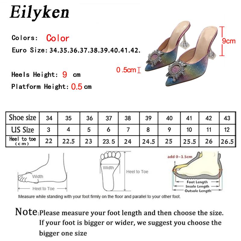 Fashion Eilyken Rhinestone Women Pumps Sandals Elegant Pointed Toe Bling Crystal Perspex Heeled Mule Stripper Shoes Zapatos Mujer