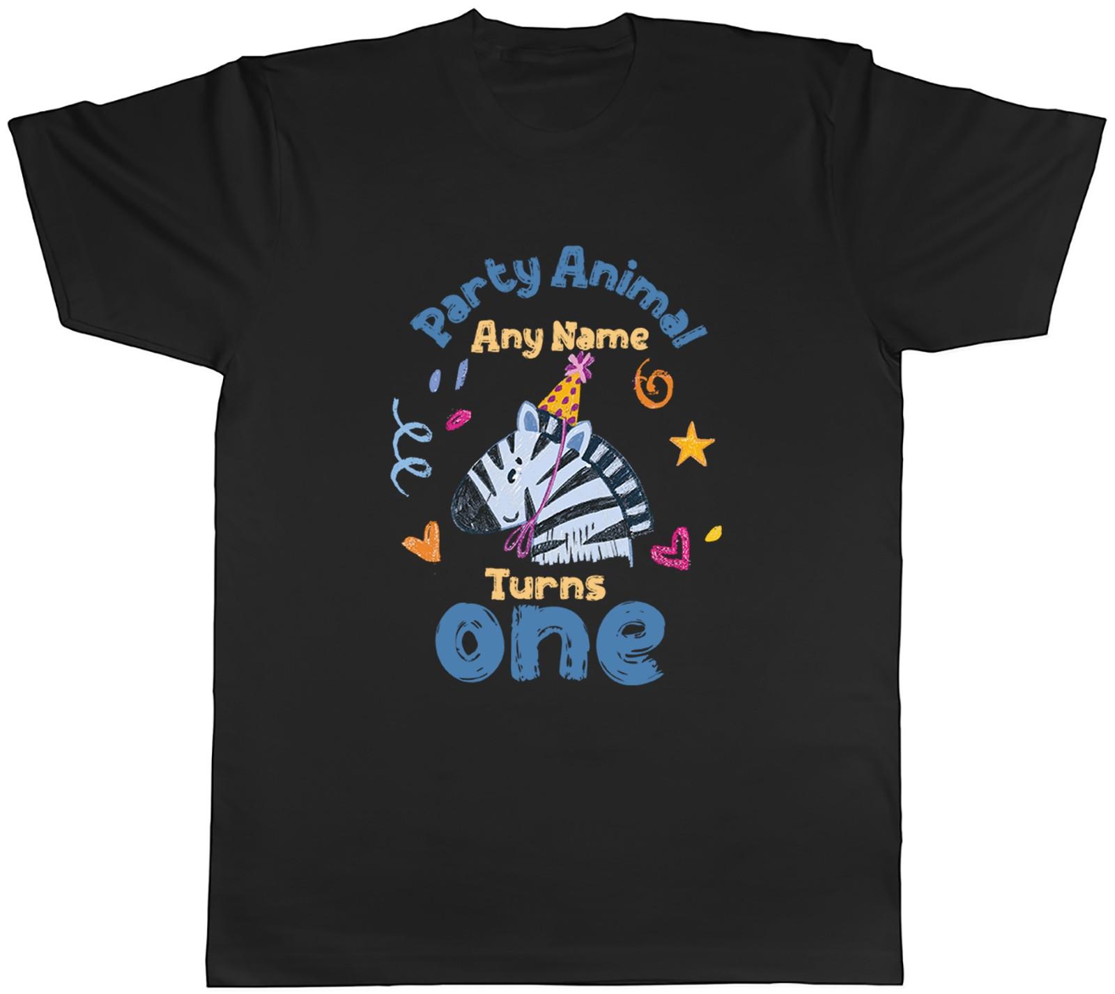 Personalised Party Animal Zebra Turns Name Age Mens T-Shirt Tee Gift Top XXXL