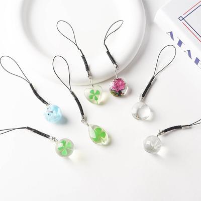 Green Lucky Four Leaf Clover Keychain Creative Dry Flower Glass Pendant Phone Lanyard Car Key Decoration Accessories Girls Gifts