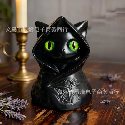 Nova Estatueta Misteriosa de Gato com Capuz Manto Gótico Gato Preto Estátua