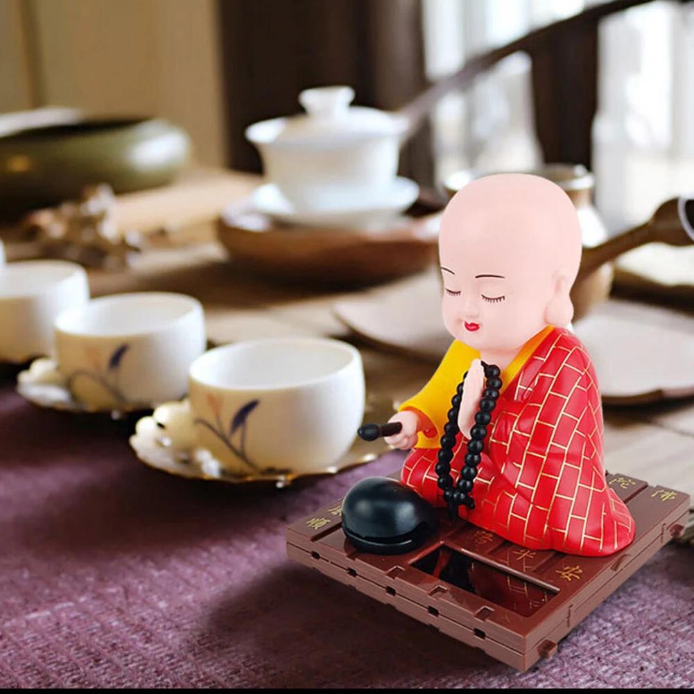 1pcs Solar Powered Bobble Shaking Head Monk Ornaments Buddhist Monk Figurines Statues Car Home Office Decorations