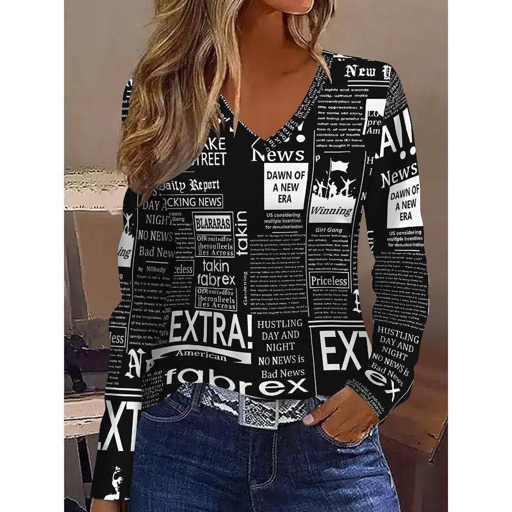V-neck Long-sleeved T-shirt, Casual Fashion Long-sleeved Sports Shirt, New Women's Clothing Long-sleeved In Autumn and Winter