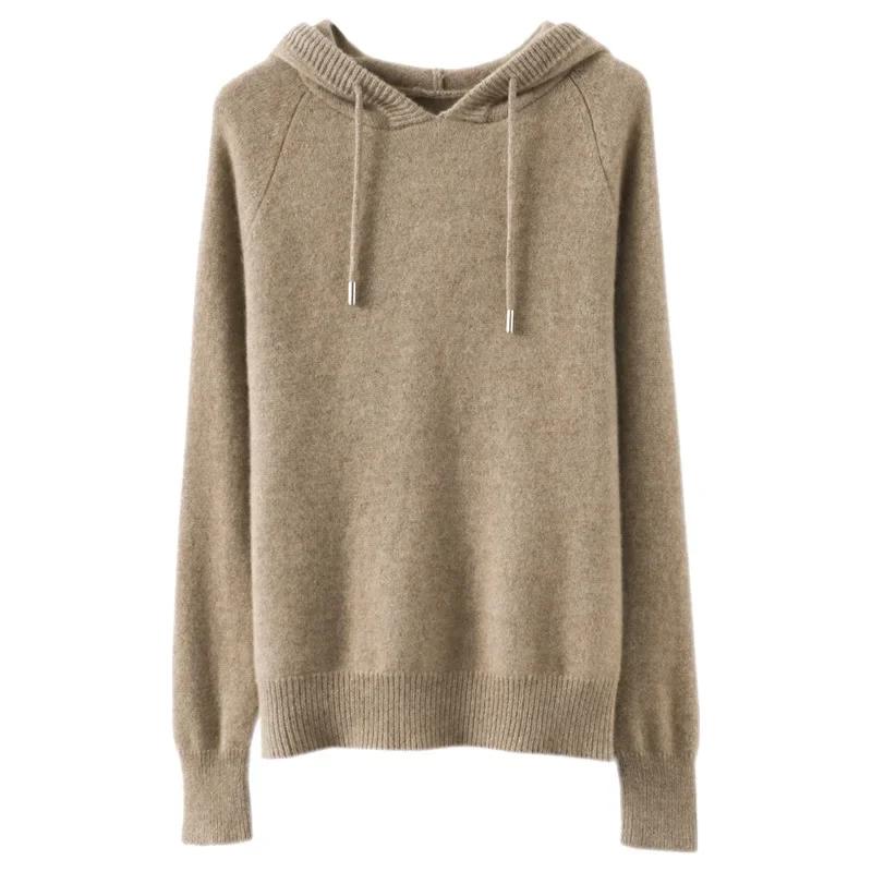Pull à capuche pour femme, pull coréen ample, solide, manches longues, décontracté, automne hiver, épais, chaud, tricoté