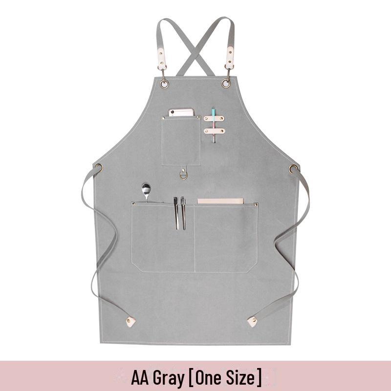Custom Logo Floral Canvas Apron for Milk Tea, Baking, Kitchen, and Barber Use - Thickened for Men and Women