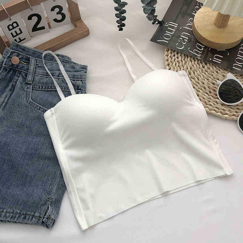 Spice Girl Summer Ice Silk Traceless Fixed Integrated Cup with Chest Pad Suspender Vest with Beauty Back Bra Bottom Top