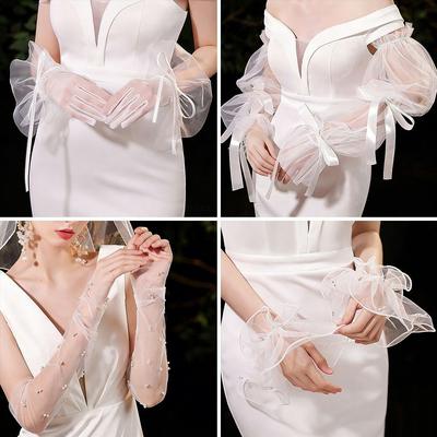 White Lace Bridal Gloves Mesh Lace Gloves Elegant Wedding Gloves  Bridal Accessories