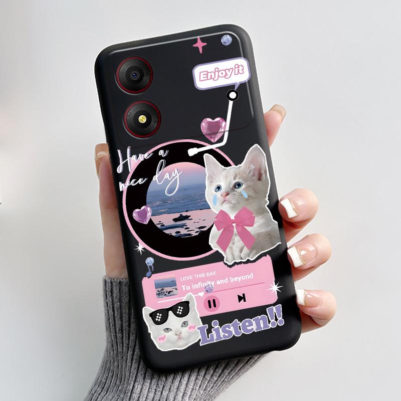 Casing For ZTE Blade A34 / A54 4G Phone Case Shell Aesthetic Cute Cat Astronaut Soft TPU Silicone Black Protective Cover Bumper