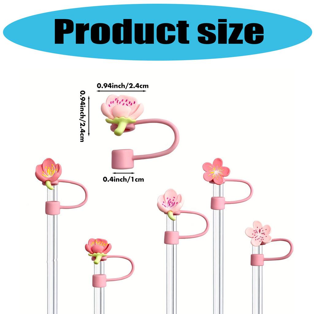 6 Pack Silicone Straw Caps Decorative Accessaries Flower Straw Caps Silicone Texture Straw Tip Suitable for Straw