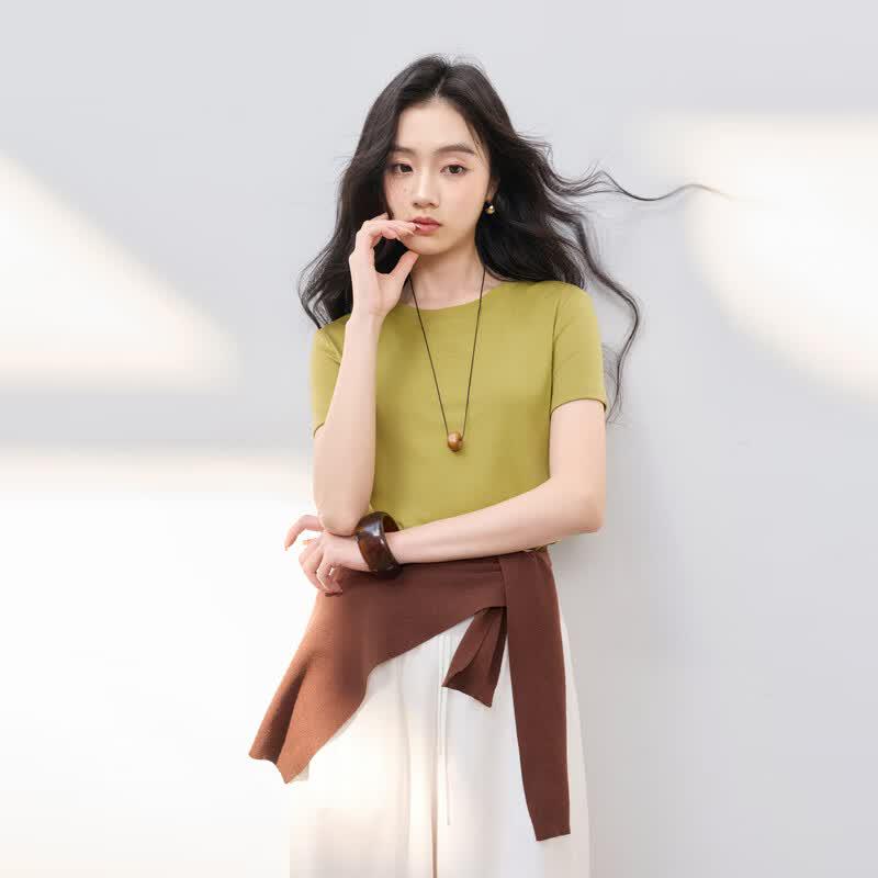 Sancai 2026 Spring Round Neck Slim Fit Short Sleeve T-Shirt