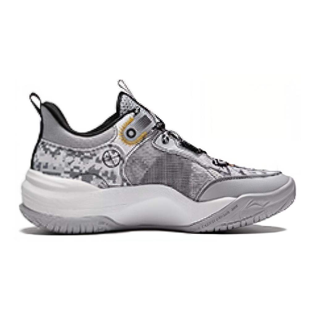 Li Ning Kids Territory V1 Light Foam Lace-Up Low-Top Basketball Shoes Kids Basketball Shoes Gray White YKBU048-1