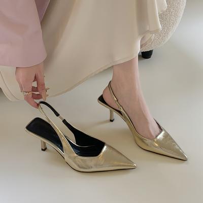 Fashion Pointed Toe Sexy Mid Heels Party Shoes for Women Sandals New 2024 Summer Gloss Pumps Slingback Casual Shoes Dress Sandalias
