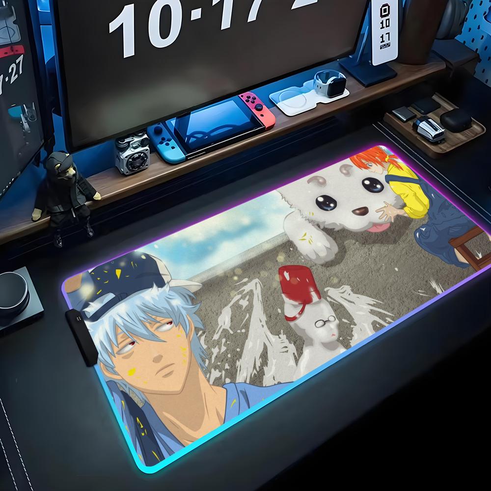 

gintama Mouse Pad RGB Gaming Mousepad Big LED Pad PC Desk Mat Luminous Mouse Pad Large Keyboard Mats Table Rug With Backlit RGB600x300x3mm