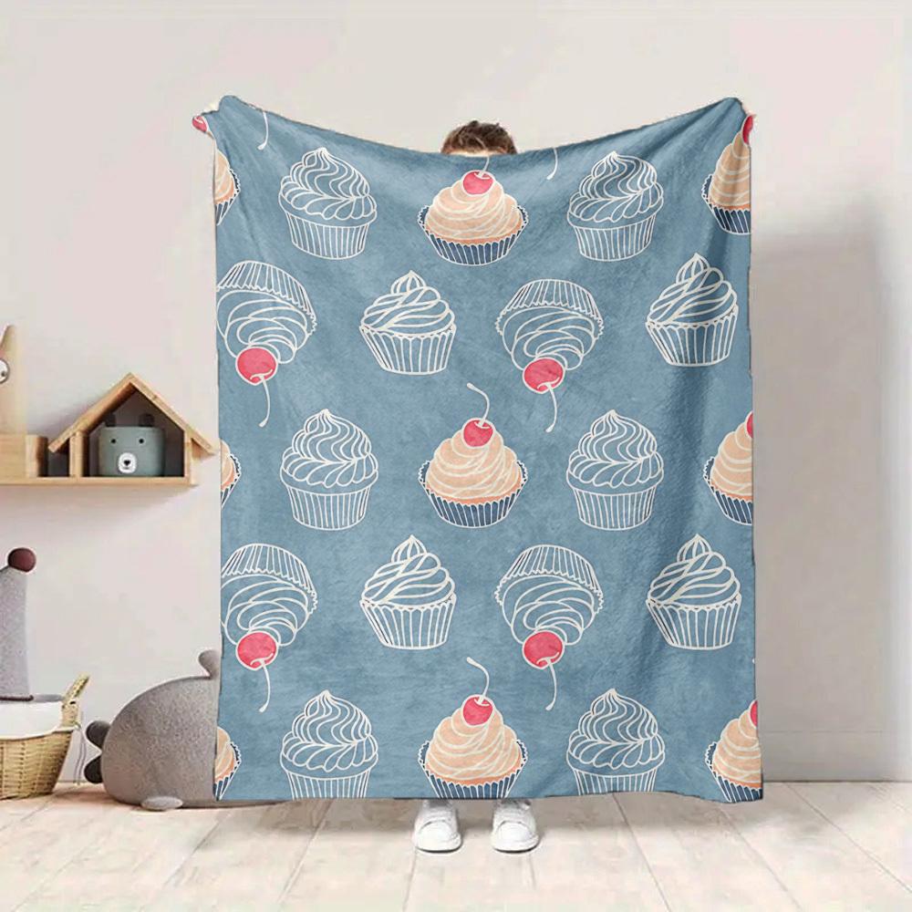 

1pc Cupcake Cherry Lightweight Flannel Blanket, Comfortable and Warm Blanket, for Office and Camping Sofa Bed, Livingroom181 130cmx150cm