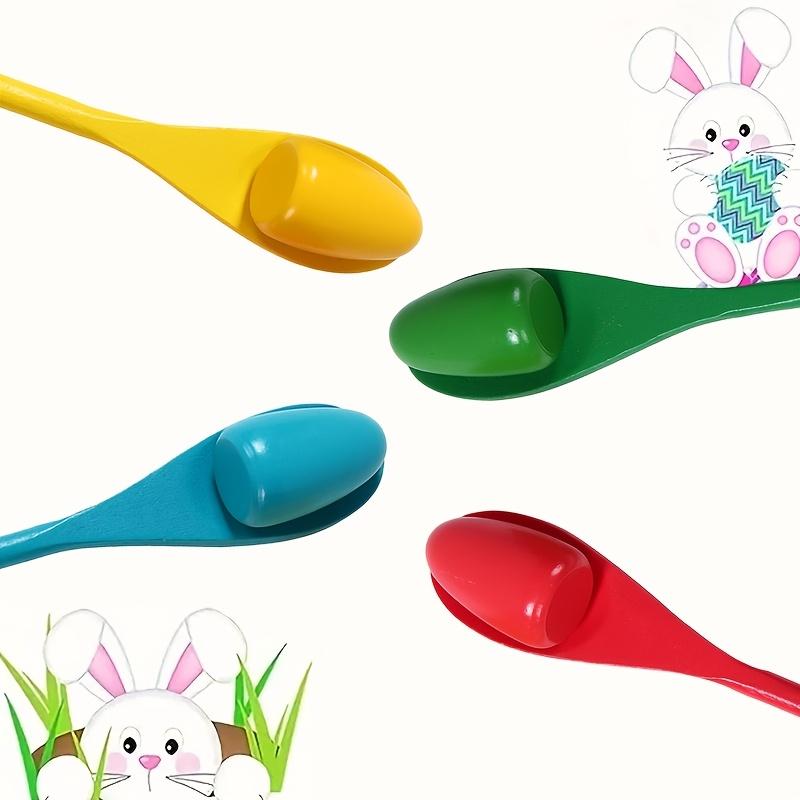 Easter Egg Spoon Race Game Set 4 Sets of Wooden Balance Spoons for Party Decorations, Outdoor Fun Games, and Party Gifts, Party Supplies