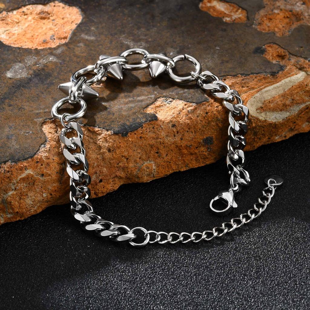 Vnox Six-Sided Rivet Chain Bracelet for Men, Adjustable Punk Men's Jewelry, Stainless Steel Never Fade Hip Hop Wristband Gifts