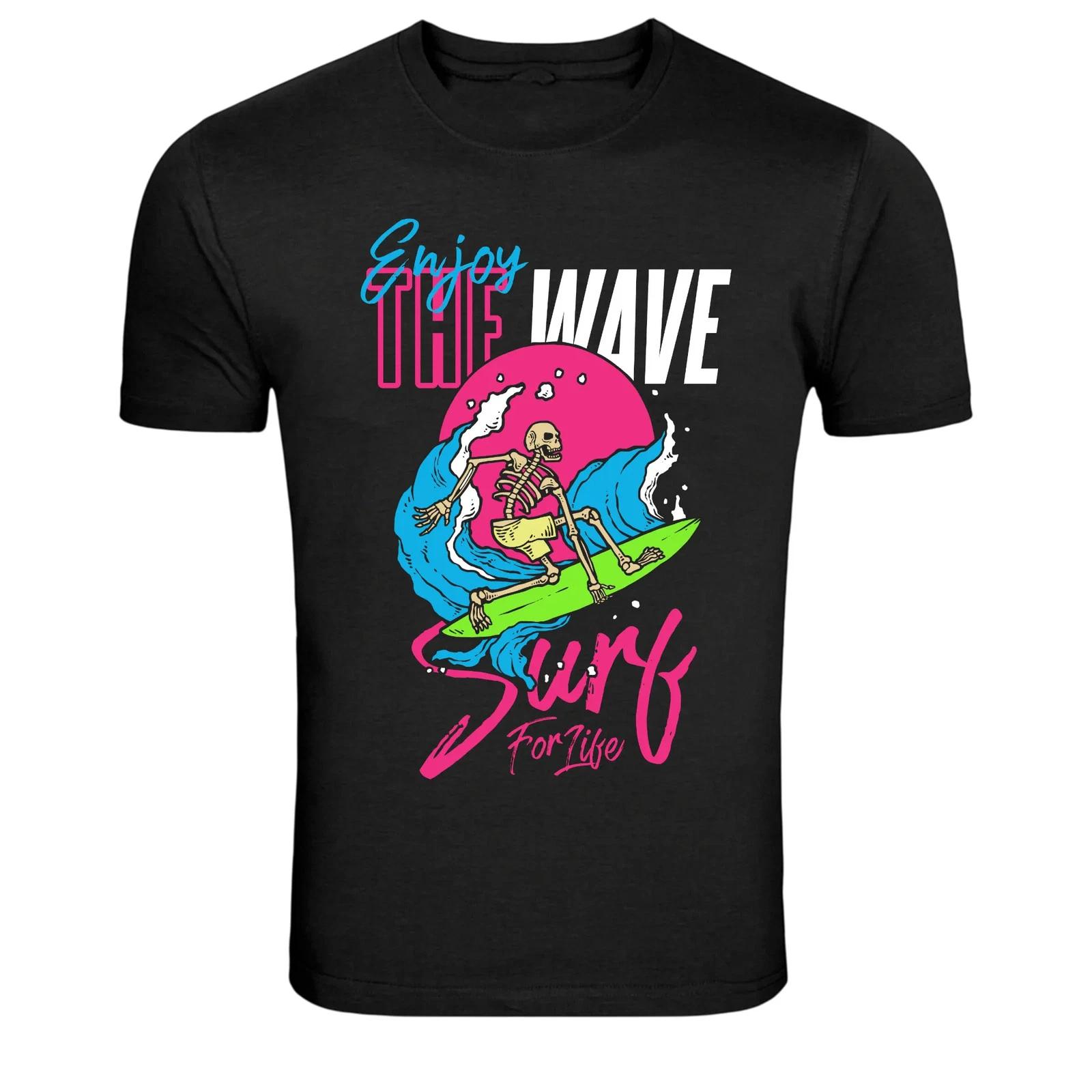 Enjoy The Wave Surf Skeleton Retro Beach Surfing T-Shirt XL