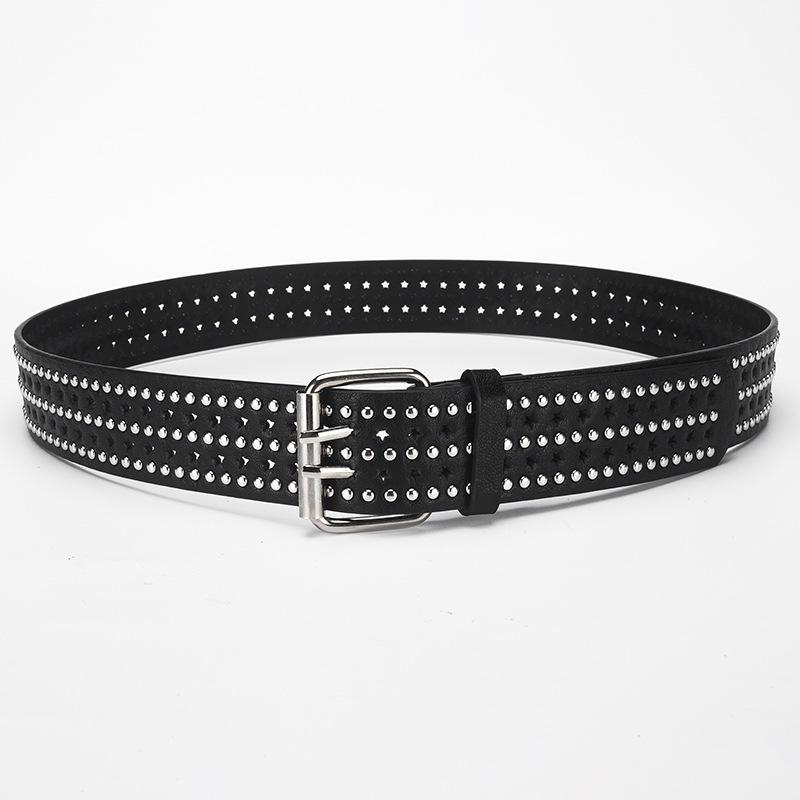 Punk Style Rivet Punching Personalized Women'S Belt Decorative Fan Pin Buckle Wide Belt
