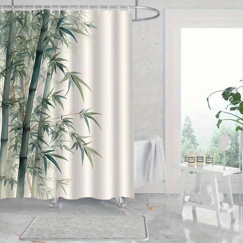 Elegant duschdraperi med bambumönster, Högkvalitativ polyester, Konstnärlig design, Tvättbar stickad väv, Inkluderar krokar, Badrumsinredning