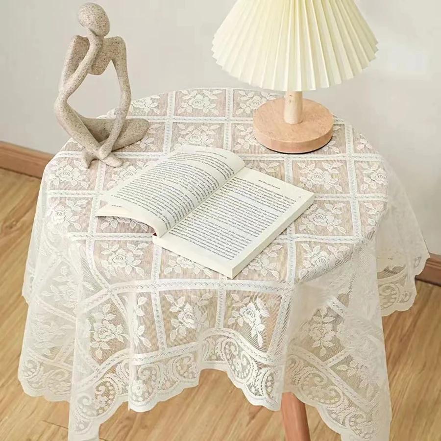 

Shiny Silk Floral Lace Tablecloth Simple Photography Background Cloth Living Room Kitchen Coffee Table TV Cabinet Cover Cloth 60x60cm бежевый
