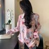 Retro Printed Long-sleeved Shirt for Women High-end Sense Loose Top Sweet Style Shirt