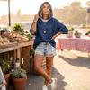 Giacca di Jeans Casual da Donna con Cappuccio e Maniche a Tre Quarti Vestibilità Larga